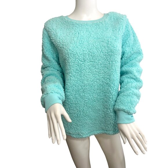 So Intimates Women’s Sweatshirt Blue Green M Sherpa Soft Cozy Casual Round Neck - Picture 1 of 13